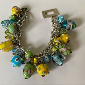 RARE!! Lilly Pulitzer 925 Sterling Silver Murano Glass Bead Charm Bracelet